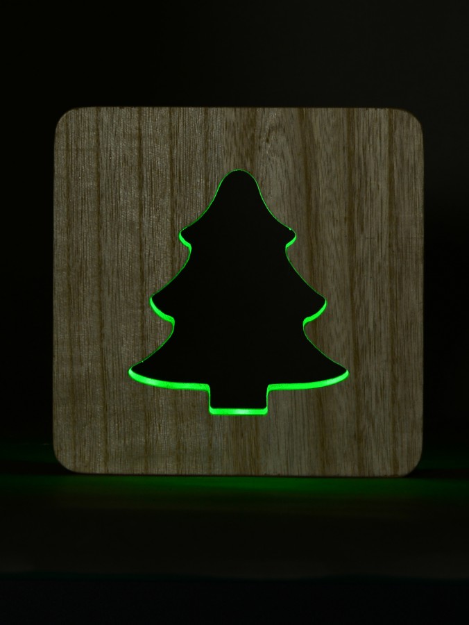 Wooden Tree Laser Cut-Out With Green SMD Christmas Ornament - 18cm