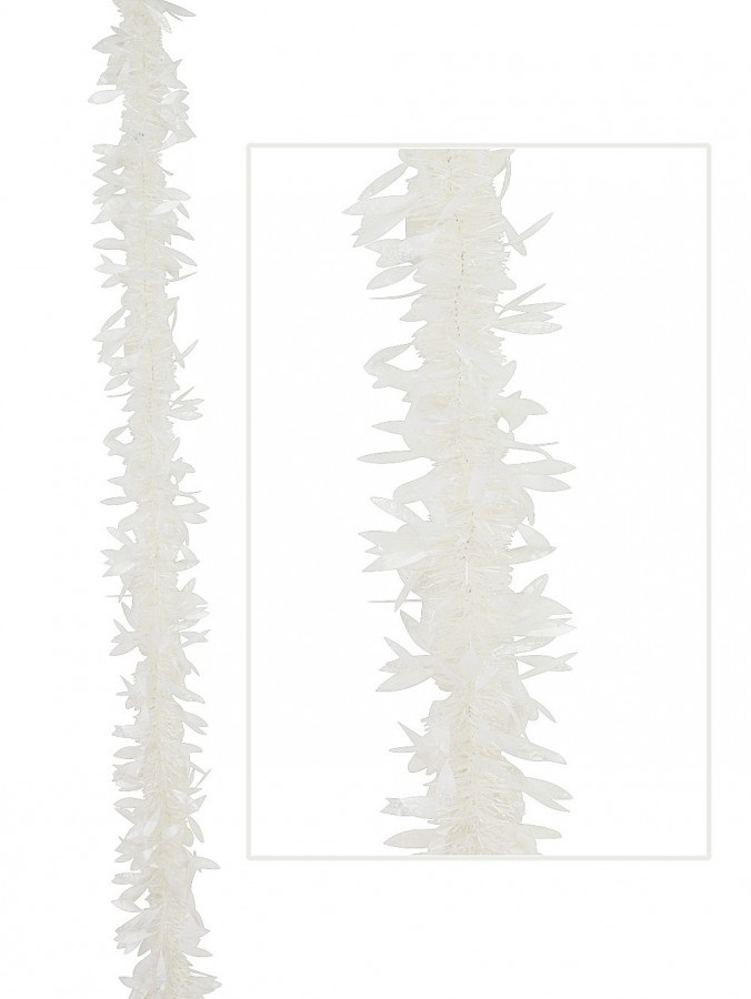 White Tinsel Garland With Olive Leaf Tips - 2.7m