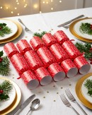 50x Red With Tree Silhouettes Pattern Christmas Bon Bons (Crackers) | 31cm