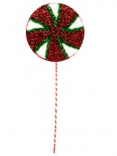 Red, White & Green Peppermint Spiral Tinsel Lollipop Long Stem - 27cm Wide