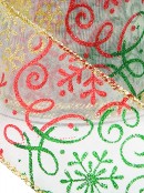Snowflakes & Swirl Patterns On Sheer Christmas Ribbon With Gold Edging - 3m
