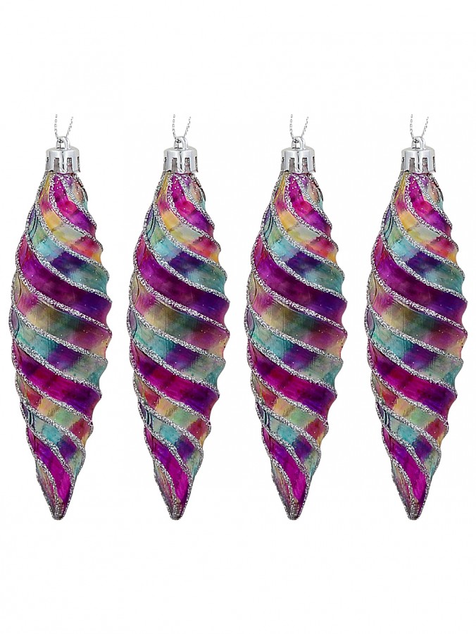 4x Jewel Tone Iridescent Swirl Silver Grid Whimsical Signature Finial Drop | 13cm