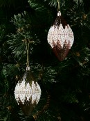 Decorated Pink & Rose Gold Textured Pinecone Christmas Baubles - 2 x 12cm