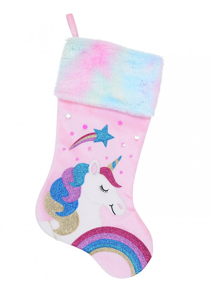 Fabulous Unicorn, Rainbow & Star Applique Velvet Christmas Stocking - 48cm