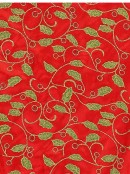 Red Christmas Table Runner With Green Holly Leaf Design & Gold Tassel - 1.4m
