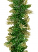 Balsam Pine Garland With 193 Gold Glittered Tips, Pine Cones & Berries - 2.7m