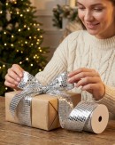 Wired Silver Glitter Sheer Ribbon Reflective Mirror Ball | 10m x 10cm