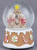15cm Gingerbread Family & Tree Scene Wind-Up Music Snow Globe Ornament