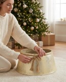 62cm Textured Gold & White Christmas Tree Collar With Rope Bow