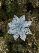 14cm Blue Perforate Bract Poinsettia Flower Christmas Tree Clip Pick