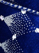 Blue Velvet Christmas Ribbon With Silver Diamond Pattern & Silver Edge - 3m