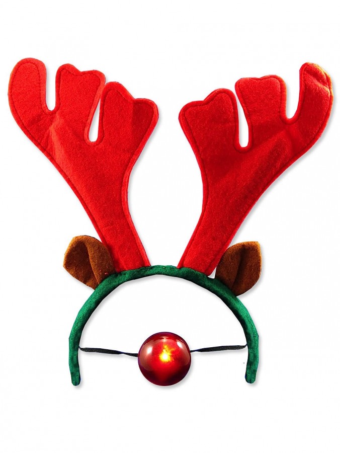 Headband Antlers With Flashing Nose - 34cm