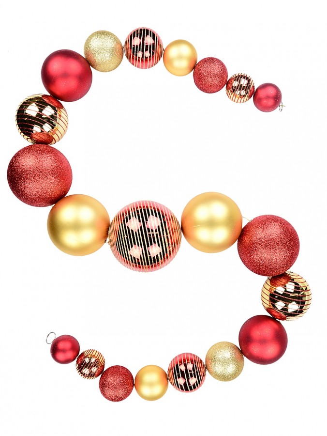 1.8m Large Red & Gold Bauble Swag Garland With Glitter Detailing