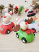 Assorted Wooden Santa, Snowman & Reindeer Christmas Pull Back Cars