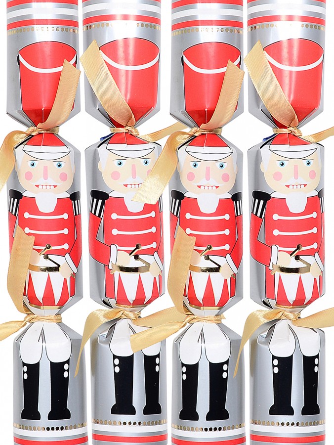 Matte Silver With Nutcracker Band Christmas Cracker Bon Bons - 12 x 25cm