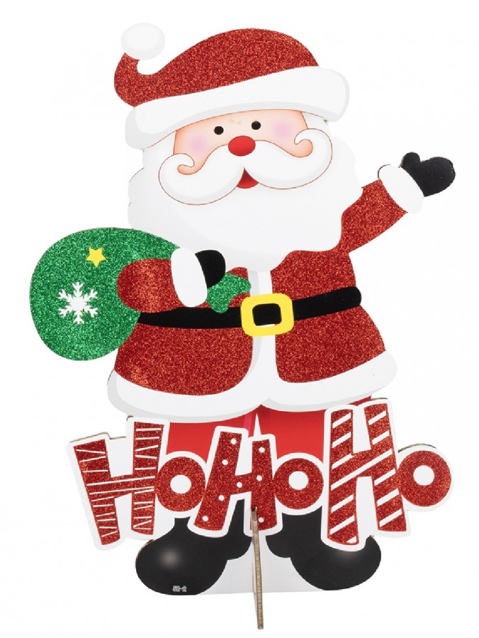 46cm Ho Ho Ho Santa Glittered Freestanding Christmas Sign Decoration