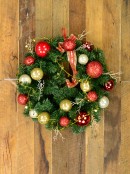 Decorated Red & Gold Bauble, Ribbon & Twigs Pine Wreath - 44cm