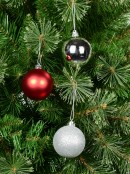 Silver Glittered, Red Matte & Silver Metallic Christmas Baubles - 12 x 60mm