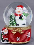 15cm Snowman, Santa Sack & Tree Scene Wind-Up Music Snow Globe Ornament