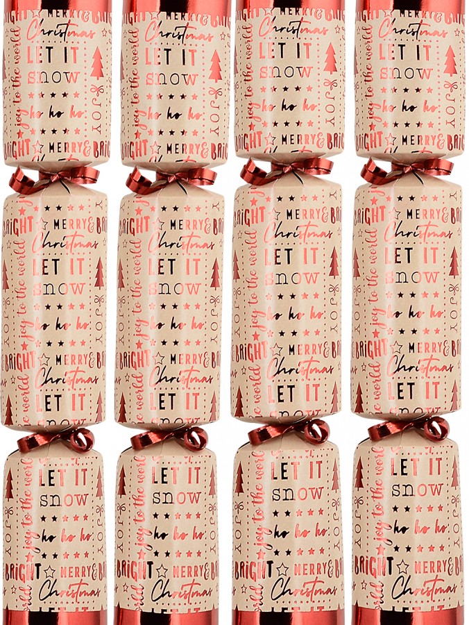 50x Earth Tone Travertine & Red Text Christmas Bon Bons (Crackers) | 30cm