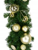 Decorated Gold & Champagne Bauble & Leaf Stem Pine Christmas Garland - 2.7m