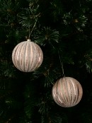 Rose Gold Ridge Textured Christmas Bauble Decorations With Glitter - 2 x 10cm