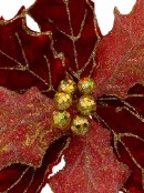 Red Glittered Felt Two Leaf Style Decorative Poinsettia Floral Pick - 28cm
