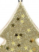 Wood Tree With Gold Glitter & Stars Christmas Tree Hanging Decoration - 11cm