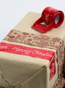 White Merry Christmas On Red Christmas Gift Wrapping Tape - 50mm x 15m