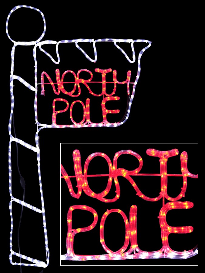 Red & Cool White North Pole Sign LED Rope Light Silhouette - 1.6m