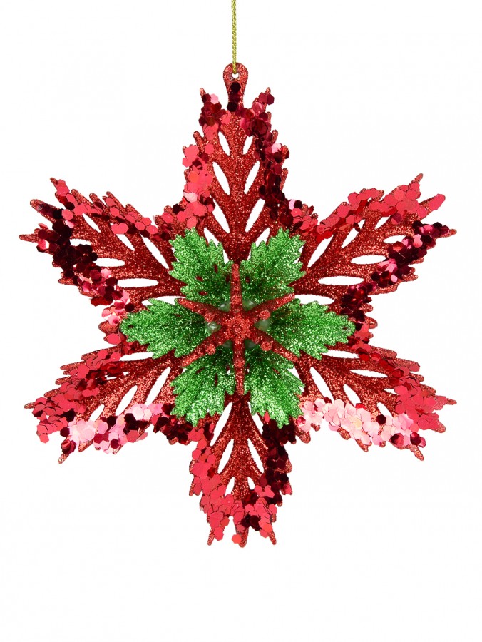 3D Red & Green Snowflake Christmas Tree Hanging Decoration - 15cm