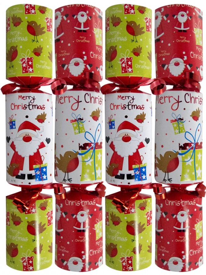 Red, Green & White With Santa, Birds & Gifts Bon Bons - 6 x 22cm