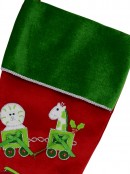 Red Velvet With Green Santa Train & Toys Applique Christmas Stocking - 42cm