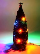 Decorated Green Glitter LED Christmas Tree Village Figurine - 24cm