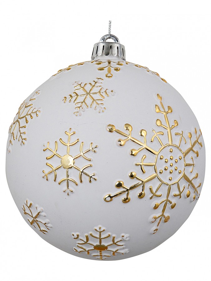 Celestial Matte White & Gold Grand Embossed Snowflake Bauble | 15cm