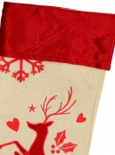 Natural Burlap With Merry Christmas & Deer Design Christmas Stocking - 42cm