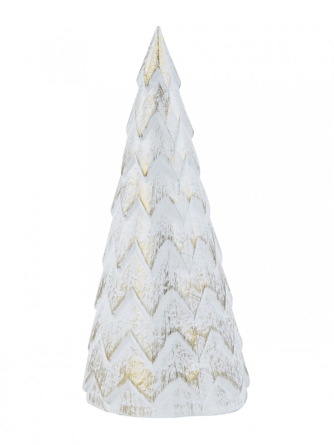 White With Gold Distressed Look Cone Shape Tabletop Christmas Tree - 20cm