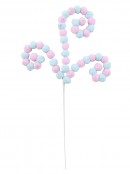 49cm Baby Pink & Blue Pom Pom Ball Candy Canes Spray Long Christmas Stem