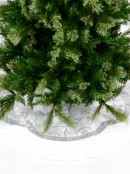 White With Silver Sequin Vine Pattern & Fur Trim Scallop Shape Tree Skirt - 1.2m