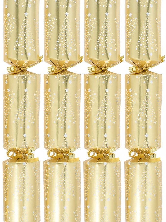 White Stars Christmas Tree Pattern Design On Shiny Gold Bon Bons - 50 x 30cm