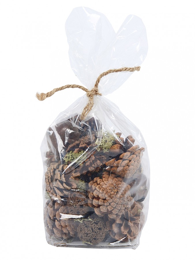 Assorted Natural Pine Cones With Moss & Bells Decoration Mix - 150g