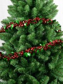 2.7m Shiny Red Ribbon Look & Green Holly Leaf 4ply 90mm Tinsel Garland