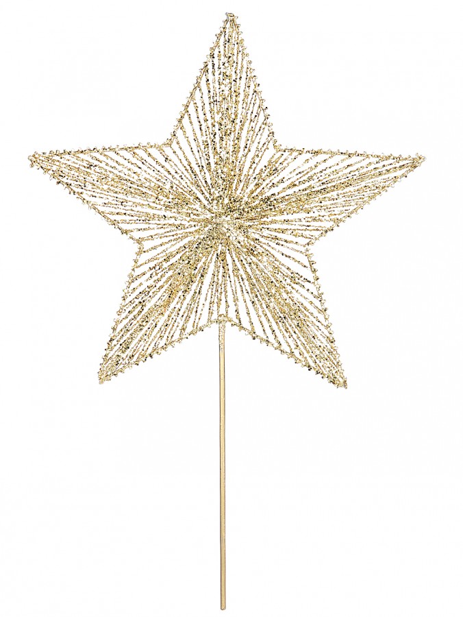 63cm Gold Glitter & Sequin Wire Christmas Star Tree Top Long Stem