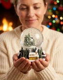 14cm Winter Town Scene With Music & Lights Waterball Snow Globe