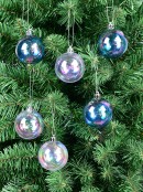 6x 60mm Blue & Clear Iridescent Soap Bubble Look Christmas Baubles