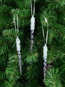 3x 12cm Clear to Purple With Frost & Sequins Christmas Tree Icicle Ornaments