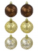 Brown, Gold & Ivory Speckled With Glitter Detail Baubles - 6 x 60mm