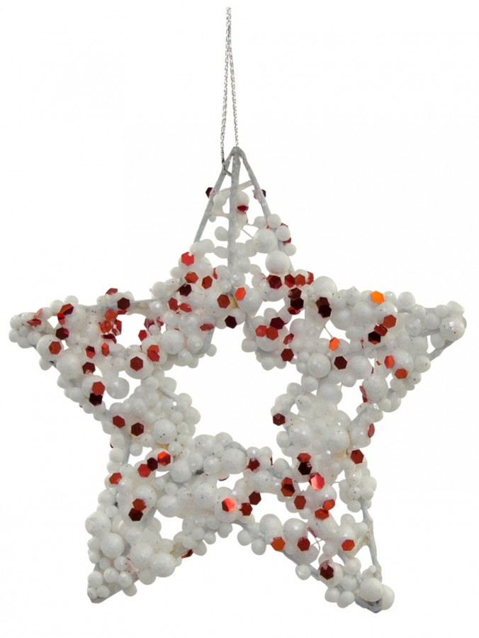 Snow Ball Tree With Red Scatters Hanging Ornament - 10cm
