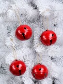 Red Metal Functioning Christmas Jingle Bell Bauble Decorations - 4 x 80mm