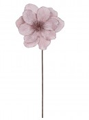 Pale Pink Fabric With Glitter Magnolia Decorative Christmas Flower Stem - 56cm